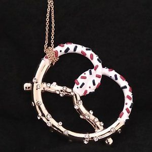 Betsey Johnson Pretzel RWB Necklace Goldtone nwt